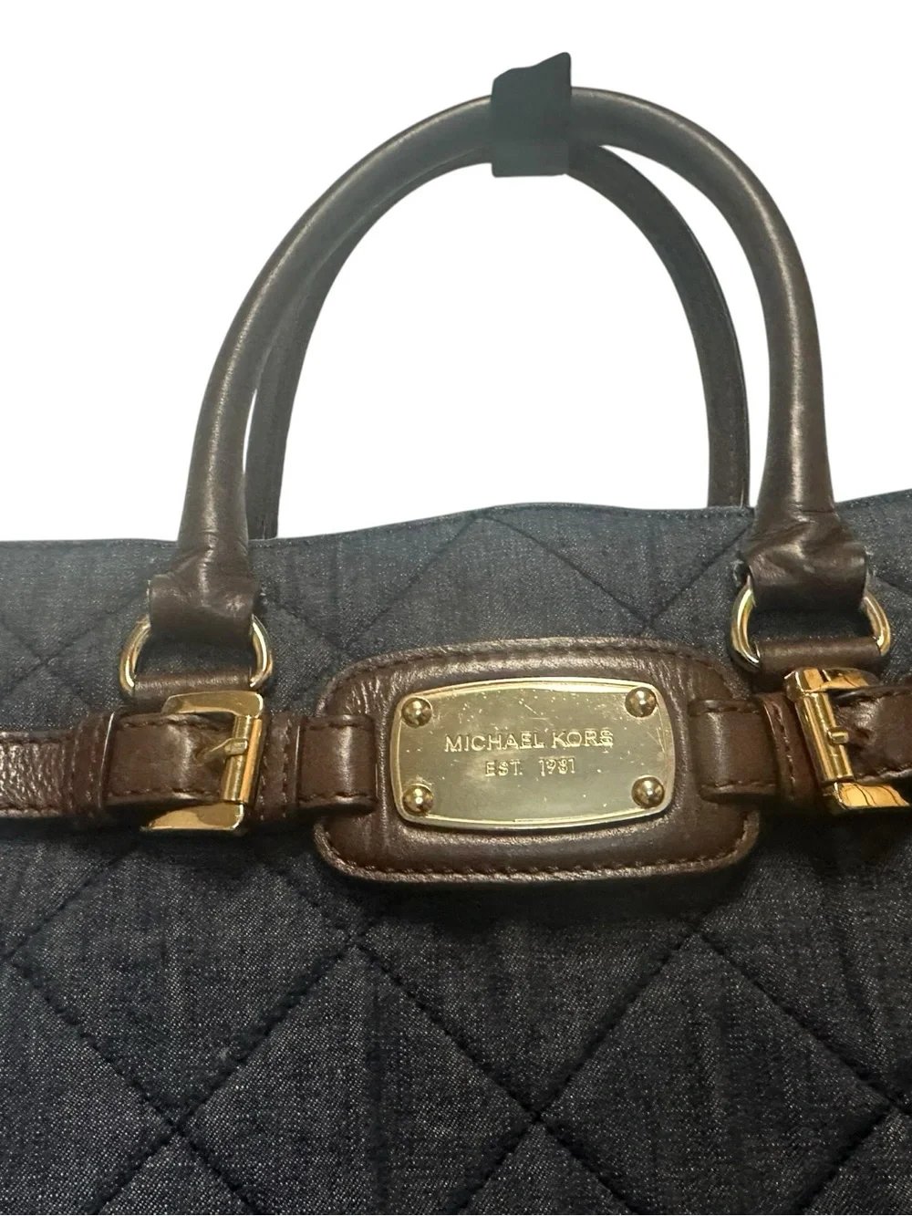 Michael Kors Quilted denim Tote Bag with Brown Trim